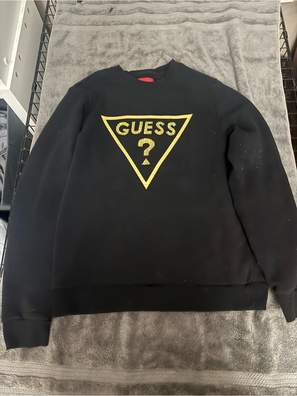 GUESS Black Crewneck Sweatshirt with Yellow Logo